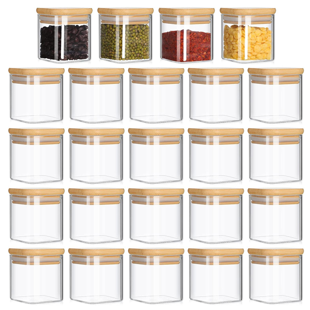 Food Storage Glass Container Set - 4 ออนซ์ 6 แพ็คขวดแก้วชุดป้ายเครื่องเทศที่เรียบง่าย,ขวดเครื่องเทศสี่เหลี่ยม,ถังเก็บอาหาร