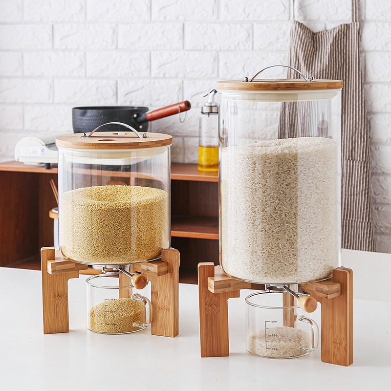 Food Storage Glass Containers Large - โถแก้วใส่ข้าวสารทำมือขนาดใหญ่ ทำจากแก้วโบโรซิลิเกตคุณภาพสูง พร้อมถ้วยแก้ว