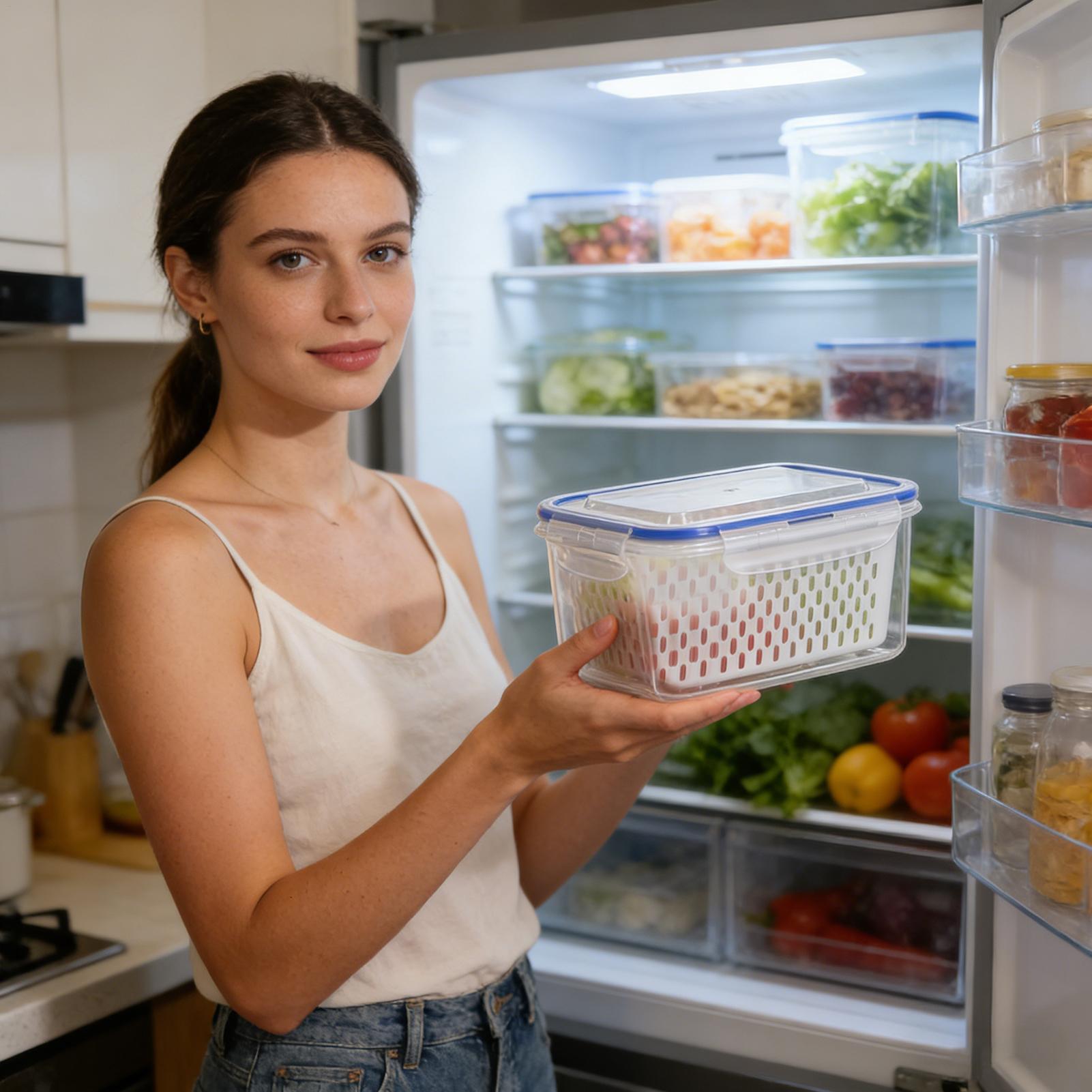 Food Storage With Colander - กล่องเก็บอาหาร 4 in 1 กล่องใสกันรั่วซึม 4