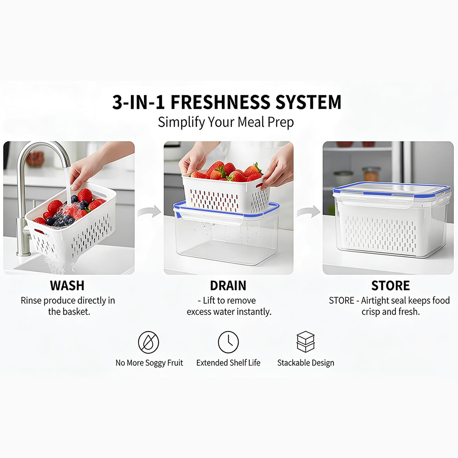Food Storage With Colander - ภาชนะเก็บอาหาร 4 in 1 ภาชนะใสกันรั่วซึม 4
