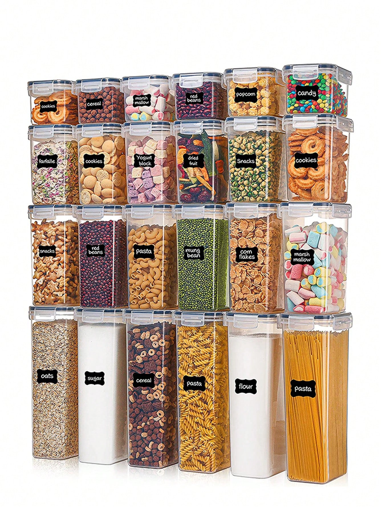Food Storage Containers With Lids - ชุดภาชนะเก็บอาหารแบบปิดสนิท 48 ชิ้น, แถมฟรีภาชนะพลาสติกสำหรับเก็บสปาเก็ตตี้พร้อมฝาปิดล็อกง่าย, สำหรับการจัดระเบียบและจัดเก็บในครัว, รวมถึงป้ายติดสินค้า,