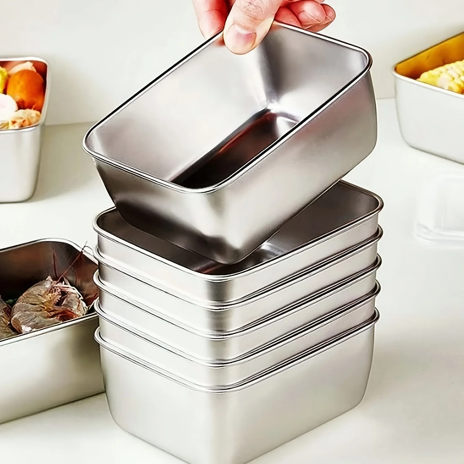 Food Storage Stackable Containers - ชุดกล่องเก็บอาหารสแตนเลสพร้อมฝาปิด - ป้องกันการรั่วซึม ซ้อนกันได้ และนำกลับมาใช้ใหม่ได้ สำหรับการตั้งแคมป์