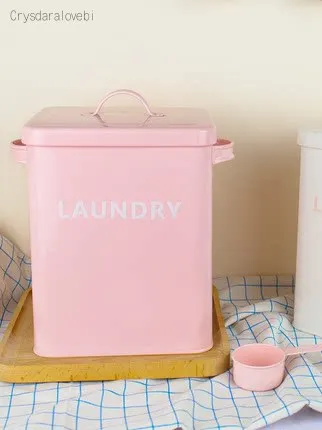Food Storage Metal Box - กล่องเก็บของอเนกประสงค์ สีชมพูขาว สำหรับห้องครัว ห้องน้ำ ห้องซักผ้า บรรจุข้าว