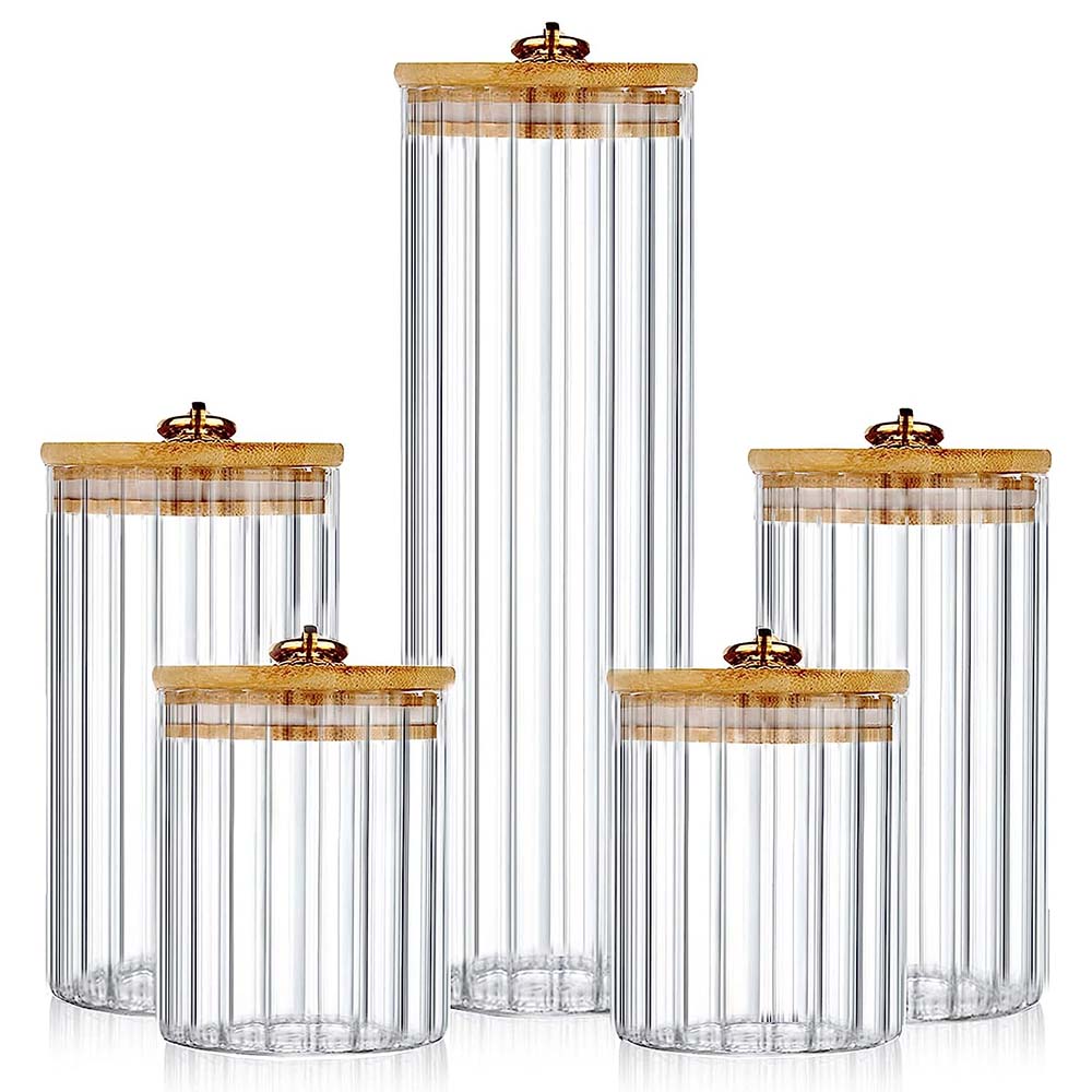 Food Storage Glass Container Set - ชุดโหลแก้วเก็บอาหาร 3 ใบ ฝาปิดไม้ไผ่ ปิดสนิท สำหรับเก็บกาแฟ