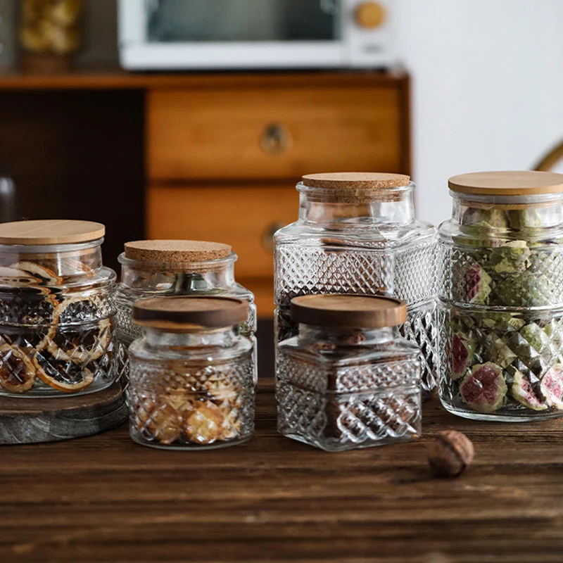 Food Storage Glass Containers Large - โถแก้วปิดผนึกความจุขนาดใหญ่พร้อมฝาไม้, ถังเก็บเมล็ดกาแฟ, ภาชนะบรรจุอาหารสร้างสรรค์, ถังเก็บของอเนกประสงค์