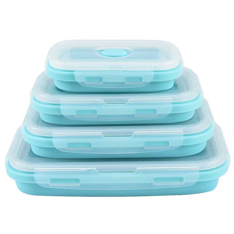 Food Storage Silicone - ภาชนะเก็บอาหารซิลิโคนพับได้พร้อมฝาปิดกันอากาศ ใช้กับไมโครเวฟและช่องแช่แข็งได้ กล่องอาหารกลางวันแบบพกพาทรงสี่เหลี่ยม
