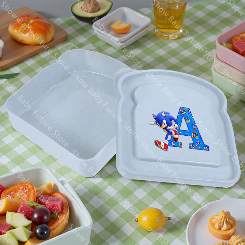 Food Storage With Colander - กล่องเก็บอาหารลายการ์ตูนโซนิค ตัวอักษร A-Z สำหรับเด็กผู้ชาย กล่องขนมปังปิ้งแบบแบ่งช่อง กล่องอาหารกลางวันสำหรับนักเรียน