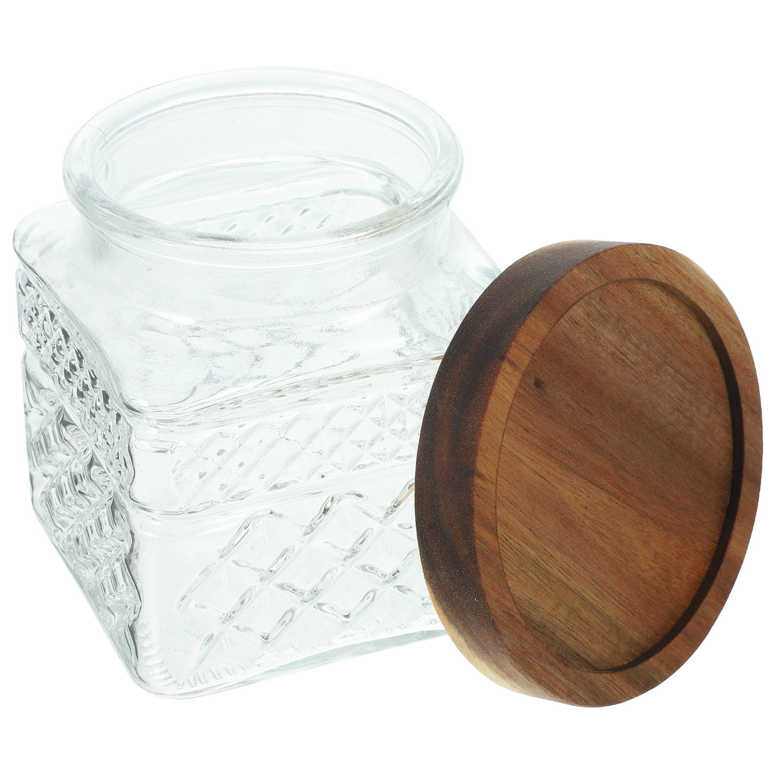 Food Storage Glass Containers Large - โหลแก้วเก็บของแบบปิดสนิท ฝาไม้ ภาชนะแก้วใส สำหรับเก็บชา ลูกอม บิสกิต