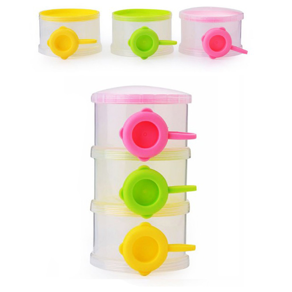 Food Storage Stackable Containers - กล่องแบ่งนมผงแบบพกพา 3 ชั้น สำหรับเด็กทารก ใช้สำหรับเดินทาง ป้องกันการหก