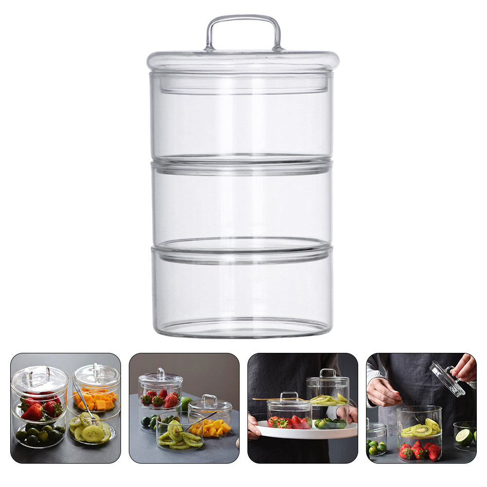 Food Storage Stackable Containers - ชุดกล่องแก้วใสสำหรับเก็บอาหาร 1 ชุด ภาชนะใส่สลัดแบบซ้อนได้ กล่องเก็บอาหารสดสำหรับธัญพืช ถั่ว