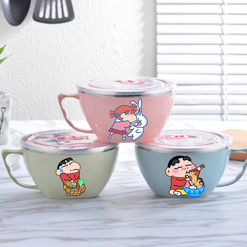 Food Storage Metal Box - ชามบะหมี่เครยอน ชินจัง ชามสแตนเลสความจุขนาดใหญ่ ป้องกันความร้อนสองชั้น ภาชนะเก็บอาหารสำเร็จรูป ใหม่