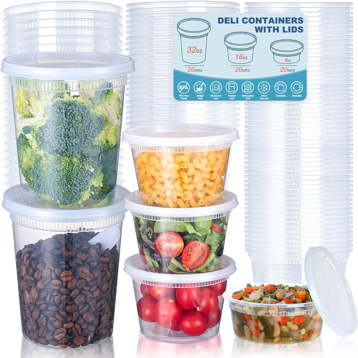 Food Storage Containers With Lids - 24 ชิ้น Deli ภาชนะเก็บอาหารพร้อมฝาปิด, ภาชนะเก็บอาหารพลาสติก 8