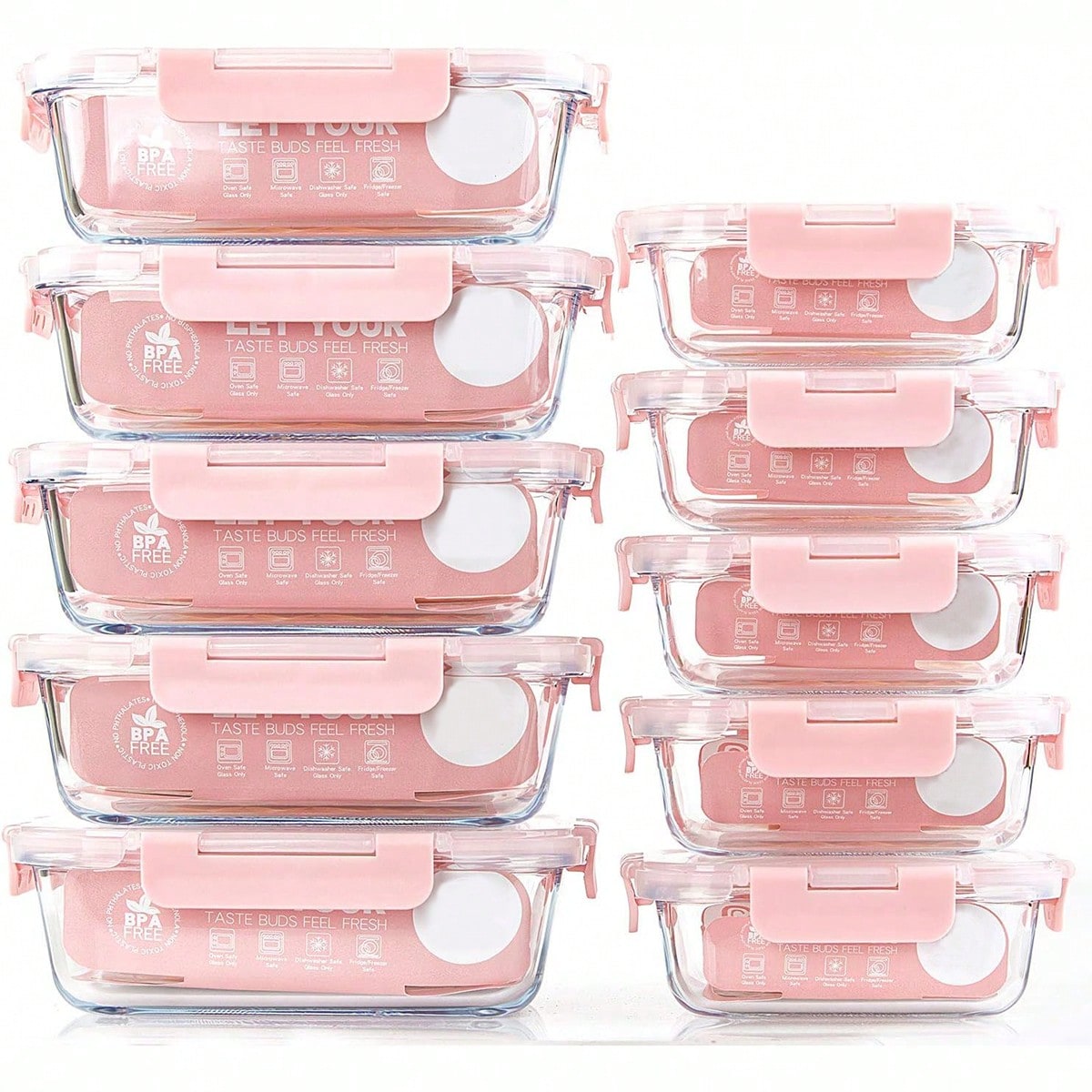 Food Storage With Colander - ชุดกล่องแก้วสำหรับเตรียมอาหาร 10 ชิ้น, กล่องเก็บอาหารพร้อมฝาปิดที่ปิดสนิท, กล่องอาหารกลางวันแก้ว, ใช้ได้กับไมโครเวฟ,
