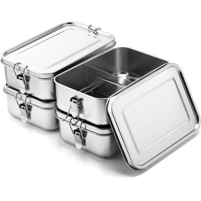 Food Storage Metal Box - กล่องอาหารกลางวันสแตนเลส 304 ขนาด 1200/2400 มล. กล่องเบนโตะโลหะสำหรับเก็บอาหารพร้อมตัวล็อก
