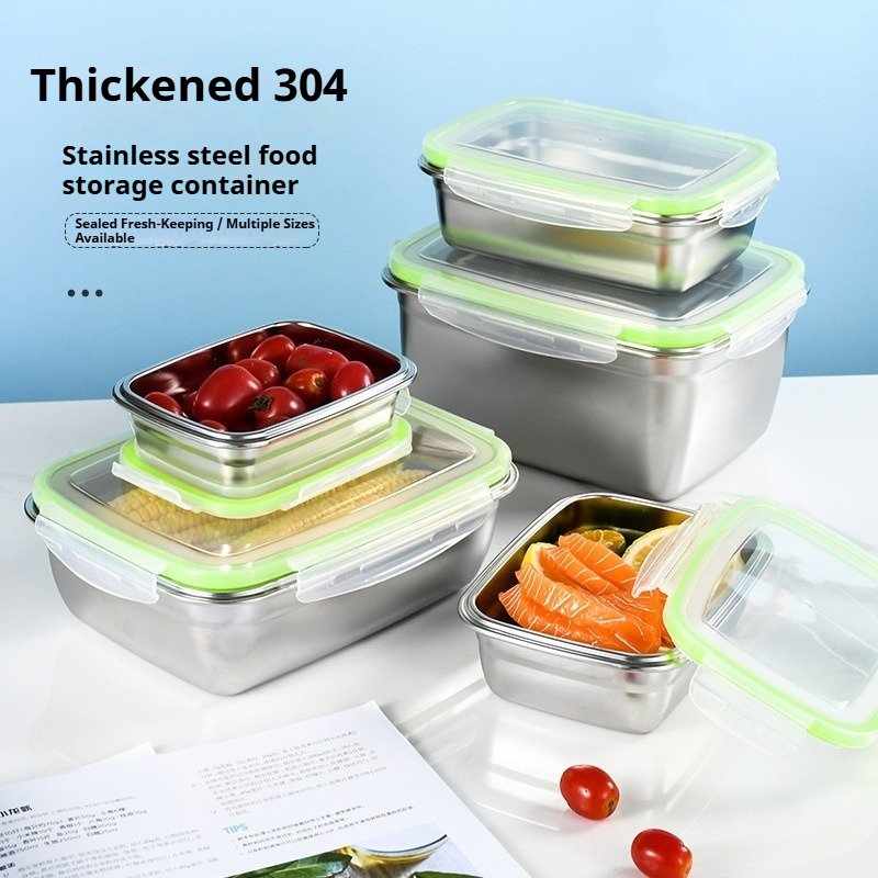 Food Storage Metal Box - ชุดกล่องอาหารกลางวันสแตนเลส 304 พร้อมฝาปิดซิลิโคนโปร่งใสภาชนะเก็บอาหารแบบวางซ้อนกันได้สำหรับห้องครัวโรงเรียนสำนักงาน