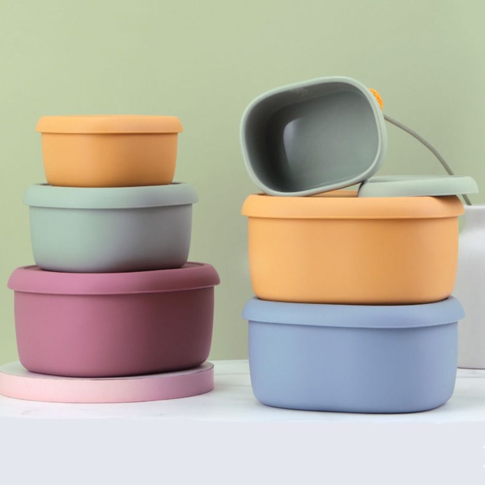 Food Storage Silicone - นํากลับมาใช้ใหม่พร้อมฝาปิดซิลิโคนกล่องอาหารกลางวันทนความร้อน LeakProof กล่องเก็บอาหารไมโครเวฟรูปไข่อาหาร Travel