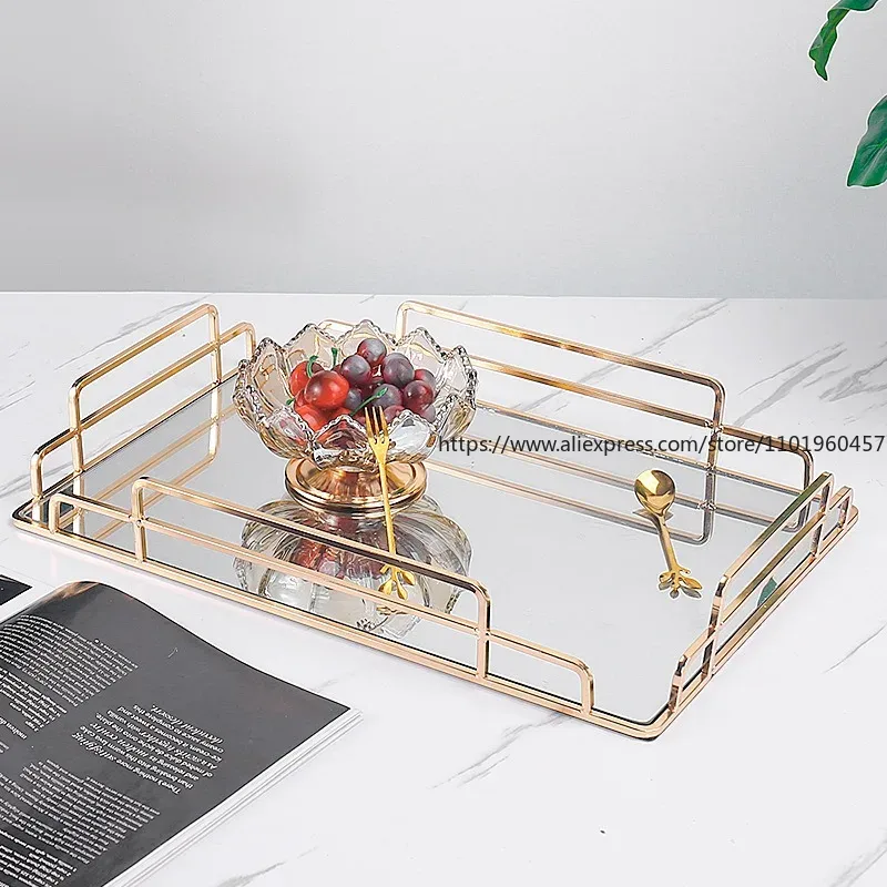 Food Storage Set Glass - ชุดแก้วกระจกทรงสี่เหลี่ยมผืนผ้าขนาดใหญ่สไตล์นอร์ดิกชุดถ้วยชาไวน์ถาดสำหรับตกแต่งโต๊ะกาแฟห้องครัว