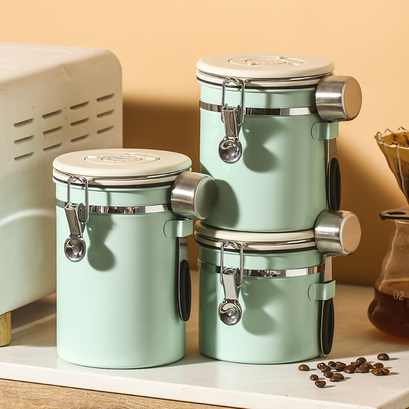 Food Storage Glass Containers Large - ชุดกระปุกเก็บกาแฟขนาดใหญ่ ขวดแก้วมีฝาปิด พร้อมฝาไม้ไผ่ ภาชนะเก็บอาหารสุญญากาศสำหรับครัว ทำจากสแตนเลส สำหรับเก็บเมล็ดกาแฟและธัญพืช