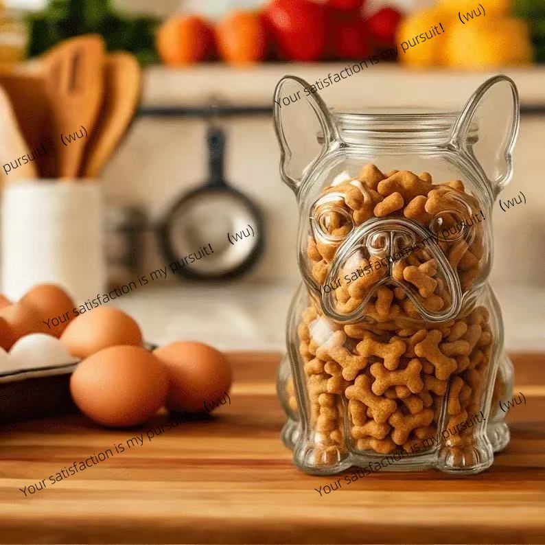 Food Storage Glass Containers Large - ภาชนะใส่อาหารสุนัข รูปทรงบูลด็อก ทำจากแก้ว สำหรับสุนัขพันธุ์ใหญ่และพันธุ์กลาง ดีไซน์พกพาสะดวก