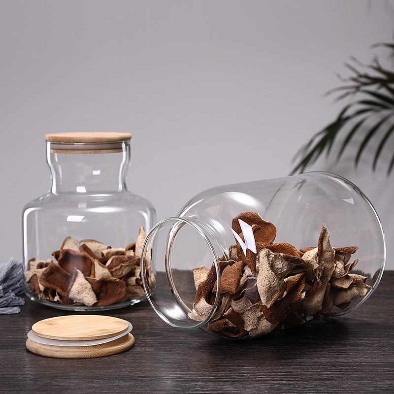 Food Storage Glass Containers Large - 3800ml ฝาปิดไม้ไผ่แก้วห้องครัวขวด Jars ขนาดใหญ่อาหารธัญพืชชากาแฟถั่วธัญพืช Candy Jar
