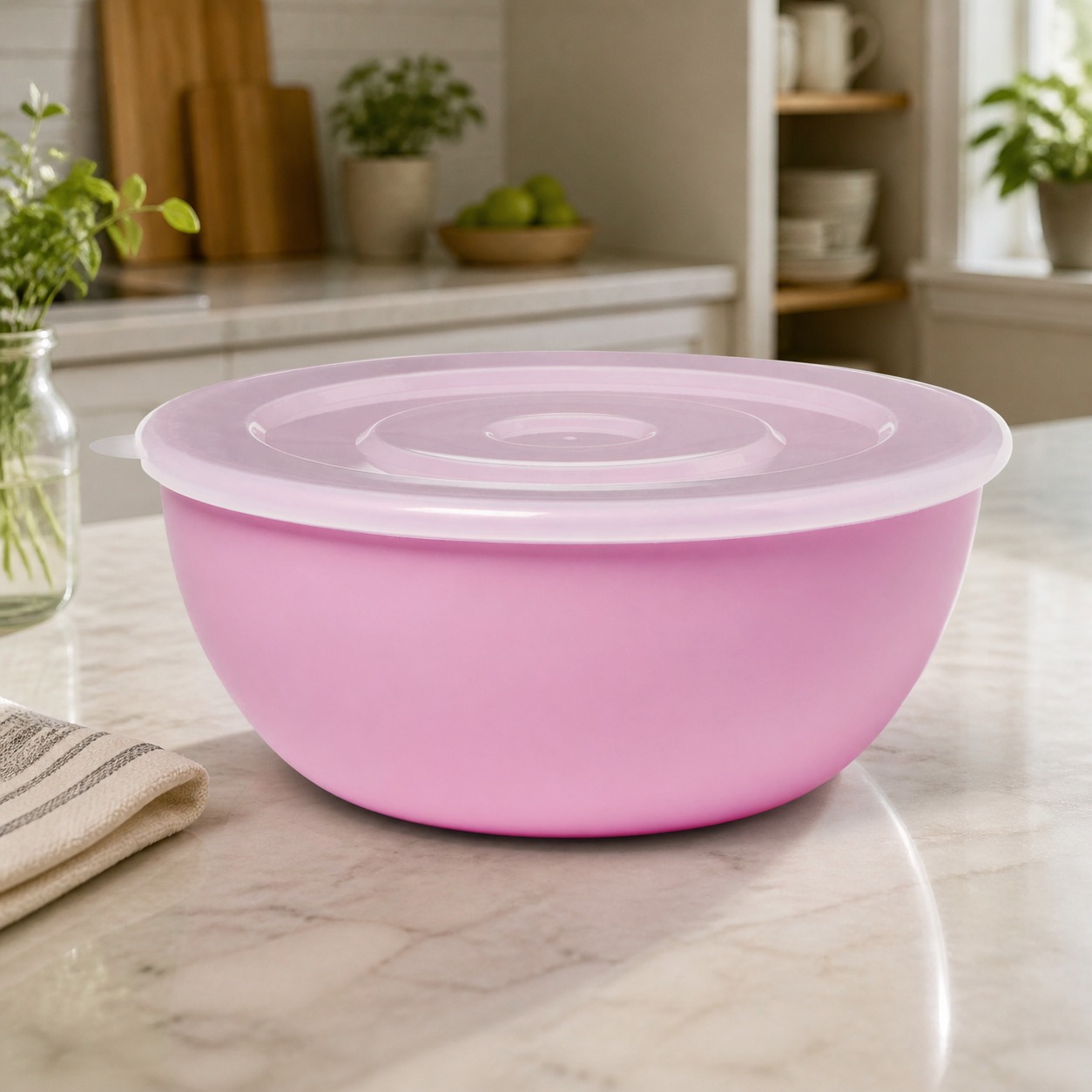 Food Storage Containers With Lids - ชามสีชมพูพร้อมฝาปิดเข้าชุด ภาชนะเก็บอาหารที่ทนทานสำหรับห้องครัว หอพัก การเตรียมอาหาร และอาหารที่เหลือ