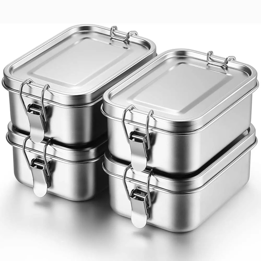 Food Storage Metal Box - กล่องเบนโตะสแตนเลสกล่องอาหารกลางวันโลหะภาชนะเก็บอาหารพร้อมคลิปล็อคได้กล่องอาหารกลางวันสําหรับทํางานโรงเรียน
