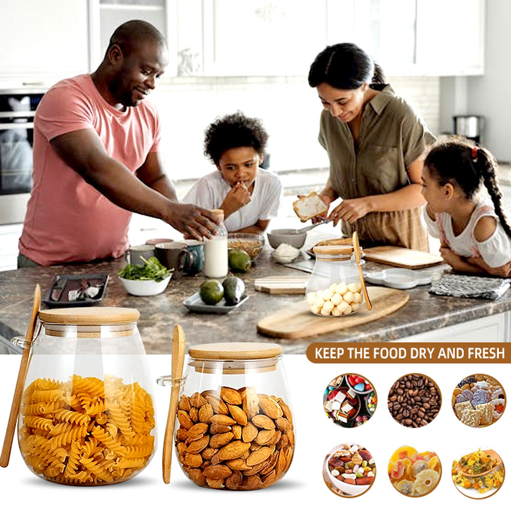 ขวดโหลแก้วปิดผนึกพร้อมช้อนและฝ - Food Storage Glass Container Set บทวิจารณ์และราคา
