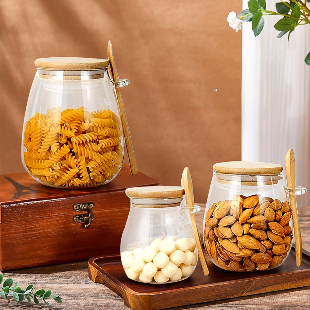 ขวดโหลแก้วปิดผนึกพร้อมช้อนและฝ - Food Storage Glass Container Set บทวิจารณ์และราคา