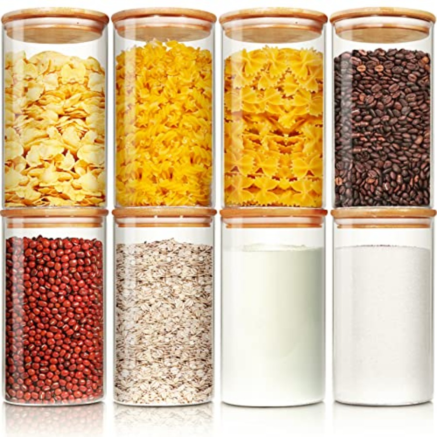 ขวดแก้วฝาไม้ไผ่ 28 ออนซ์ [ชุด  - Food Storage Glass Container Set บทวิจารณ์และราคา