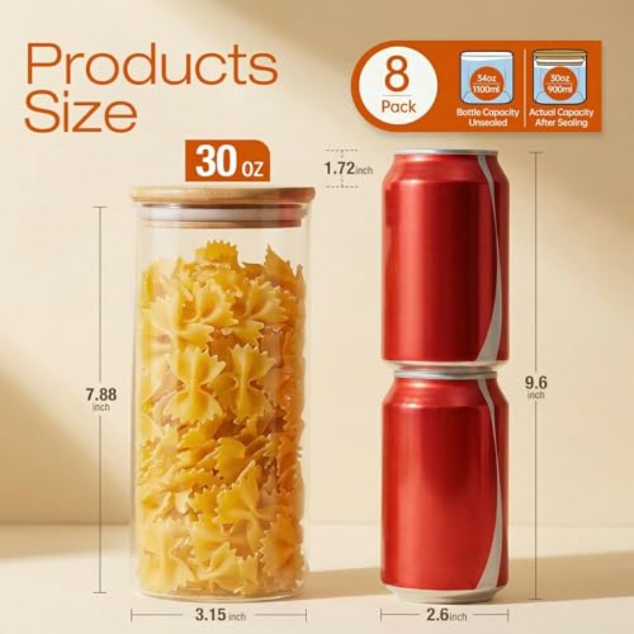 ขวดแก้วฝาไม้ไผ่ 28 ออนซ์ [ชุด  - Food Storage Glass Container Set บทวิจารณ์และราคา