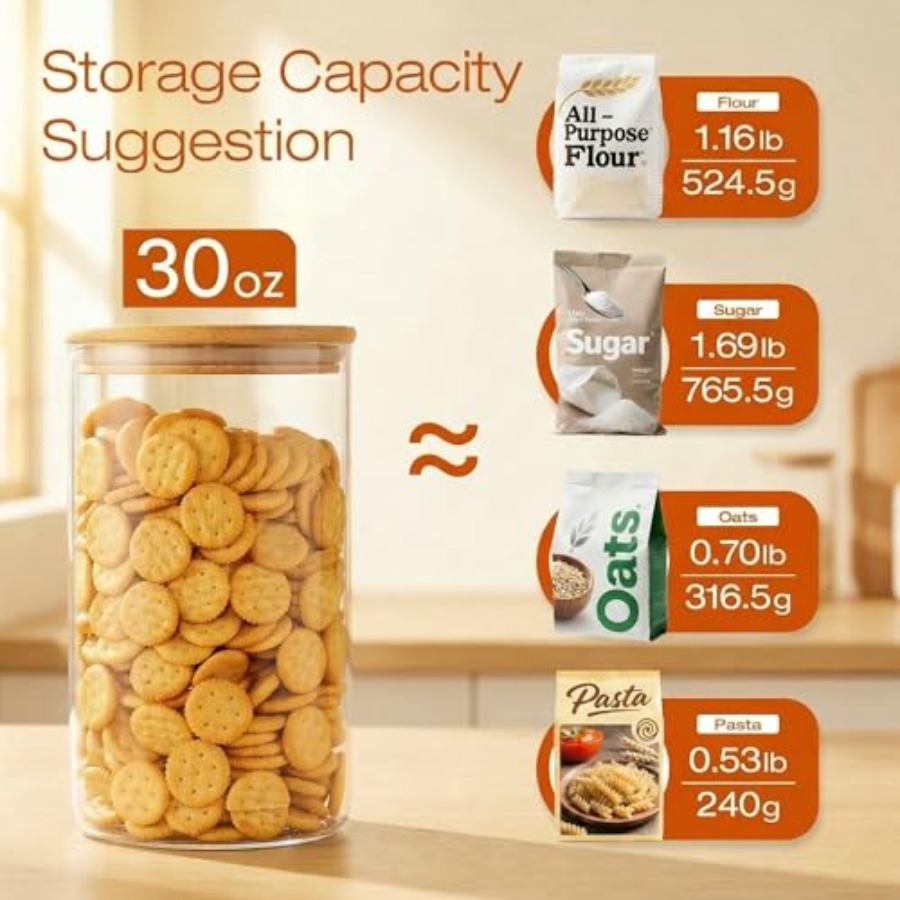 ขวดแก้วฝาไม้ไผ่ 28 ออนซ์ [ชุด  - Food Storage Glass Container Set บทวิจารณ์และราคา