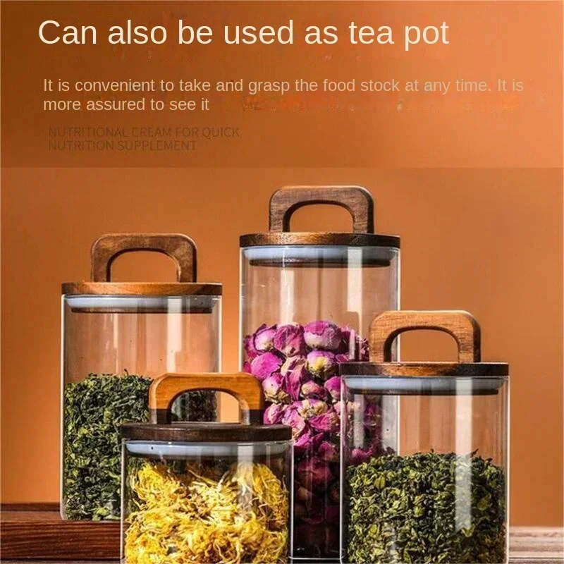 800-2100ml ไม้ฝาปิดแก้ว Jar 1  - Food Storage Glass Container Set บทวิจารณ์และราคา