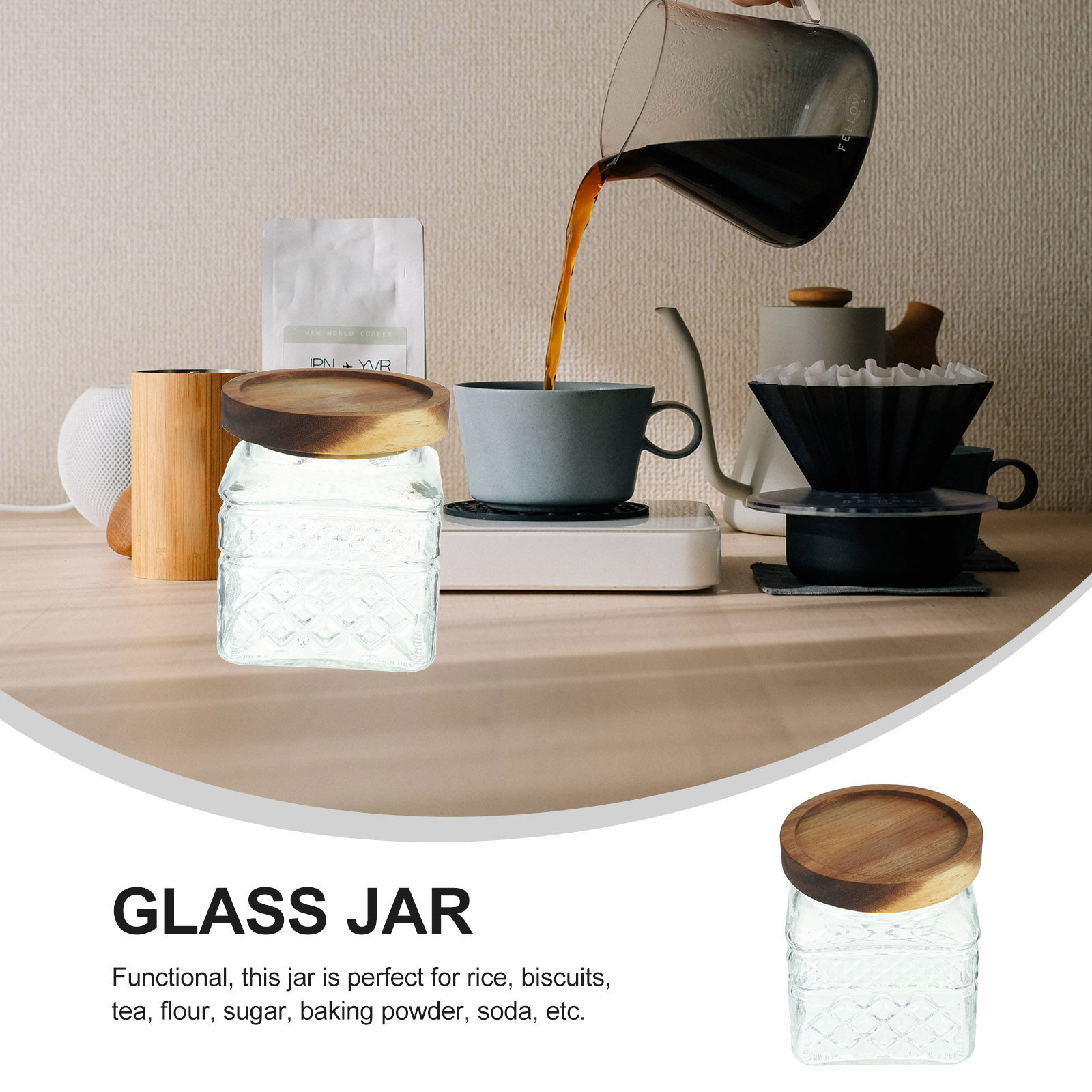 โหลแก้วเก็บของแบบปิดสนิท ฝาไม้ - Food Storage Glass Containers Large บทวิจารณ์และราคา