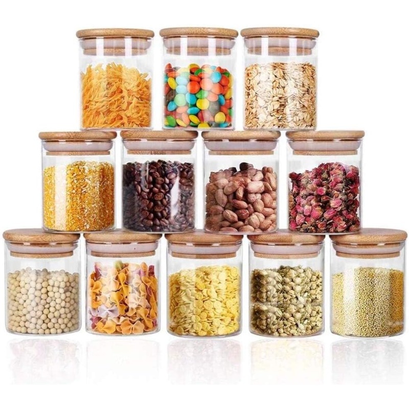 ชุดขวดแก้ว 12 ใบ พร้อมฝาปิดไม้ - Food Storage Glass Container Set บทวิจารณ์และราคา