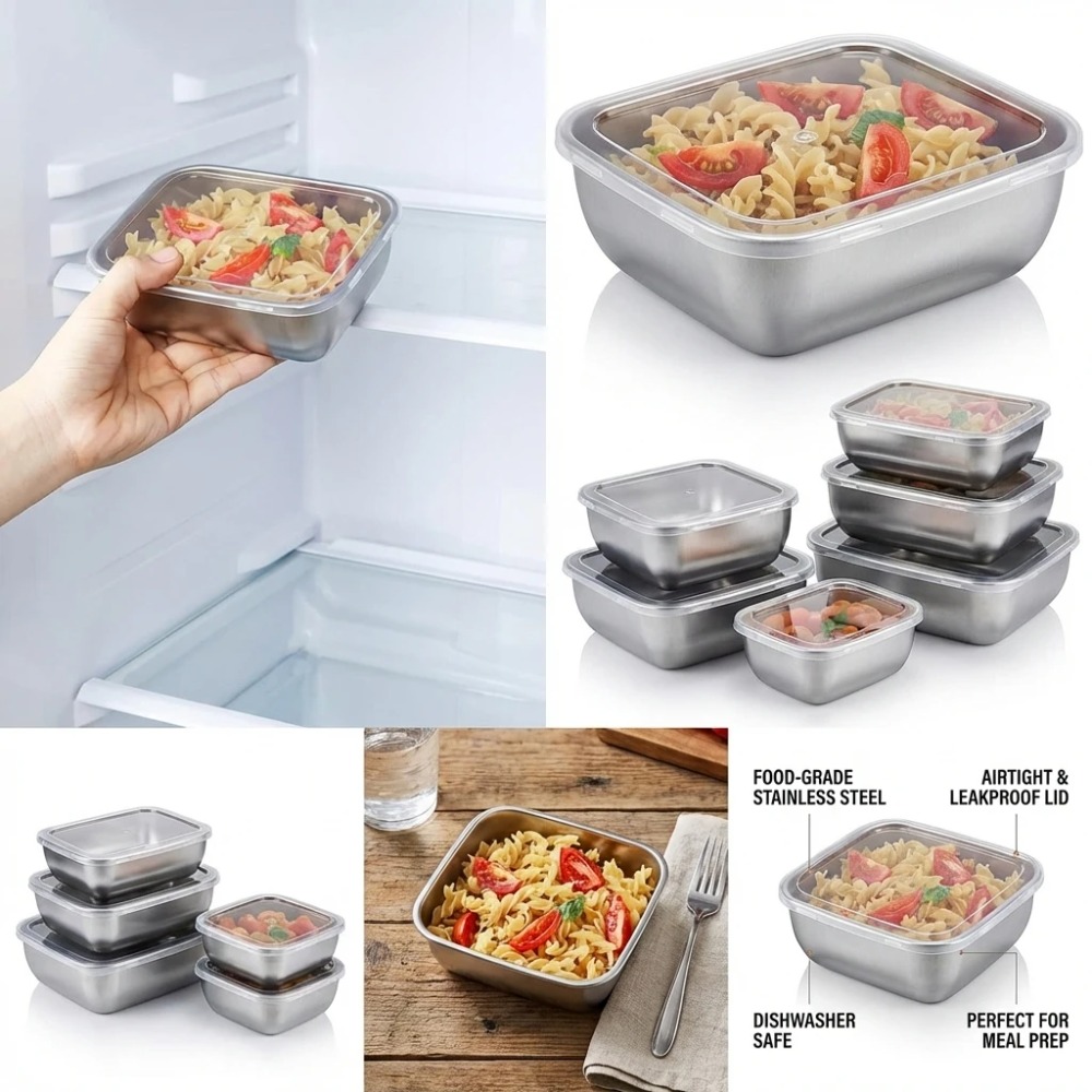 ชุดกล่องเก็บอาหารสแตนเลส 6 ชิ้ - Food Storage Metal Box บทวิจารณ์และราคา